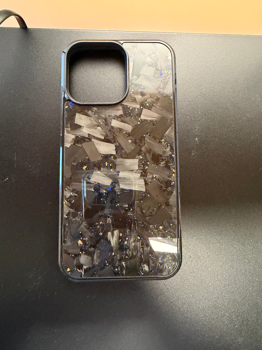 Forged Carbon IPhone 15 Phone Case With Red Flakes