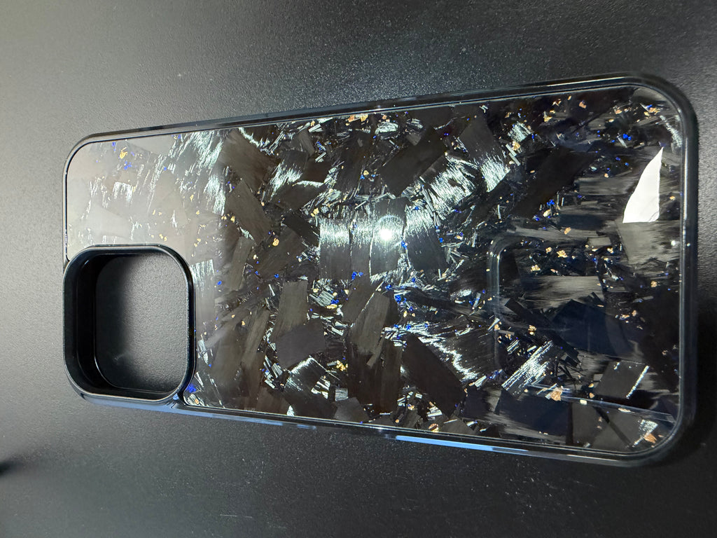 Forged Carbon IPhone 15 Phone Case With Red Flakes