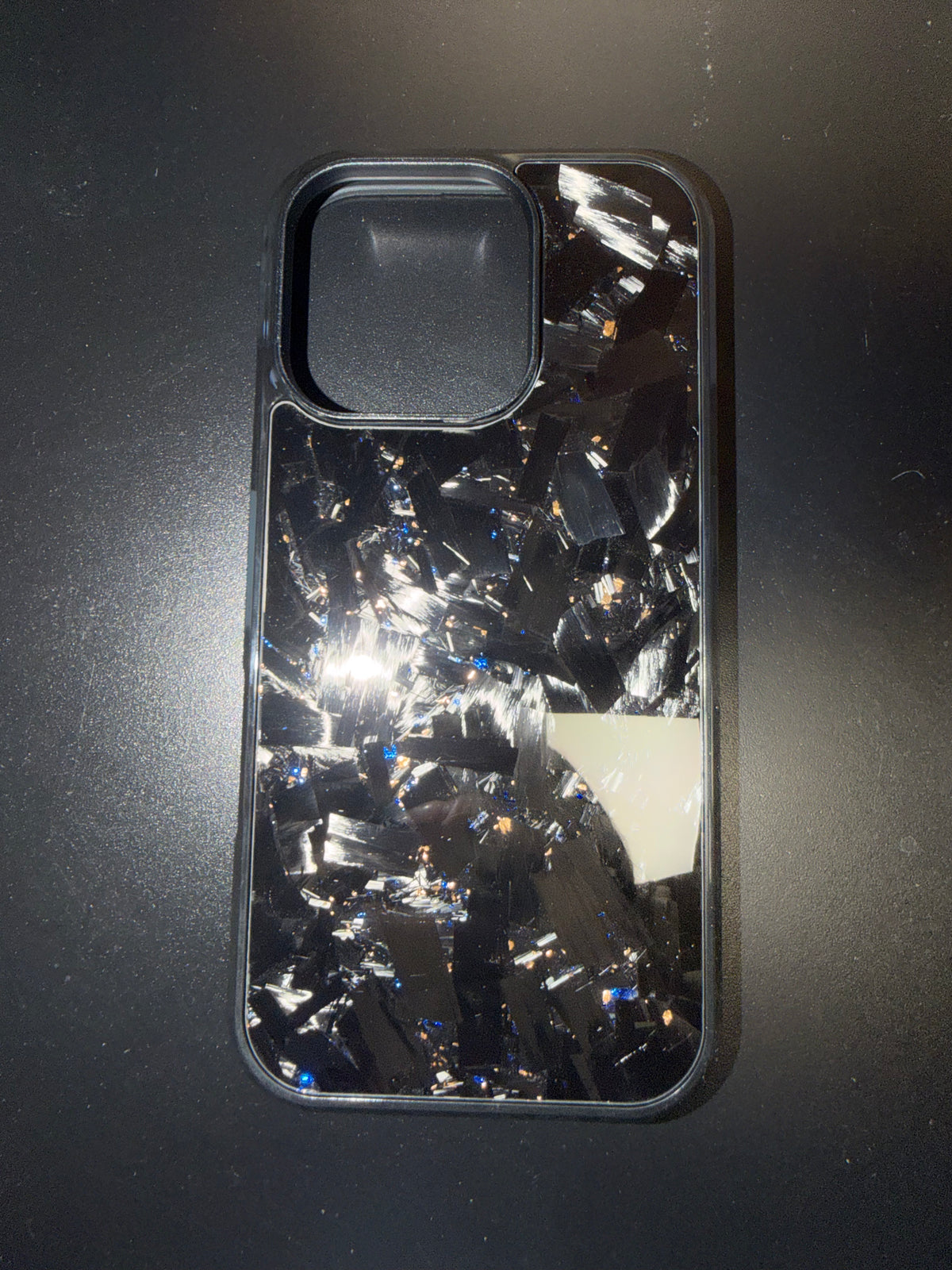 IPhone 16 Pro Forged Carbon Case With Gold And Blue Flakes