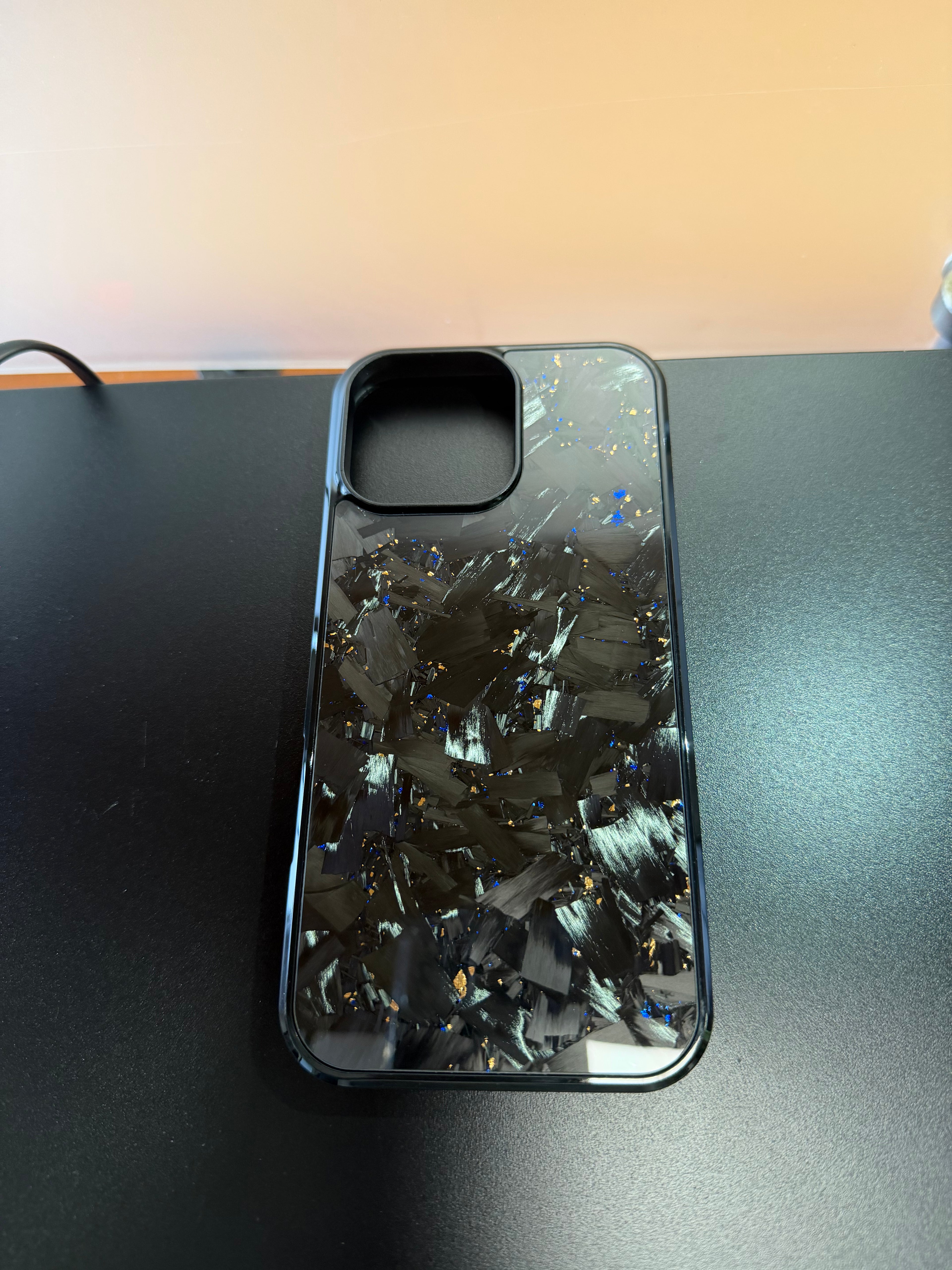 IPhone 16 Pro Max Forged Carbon Case With Gold And Blue Flakes