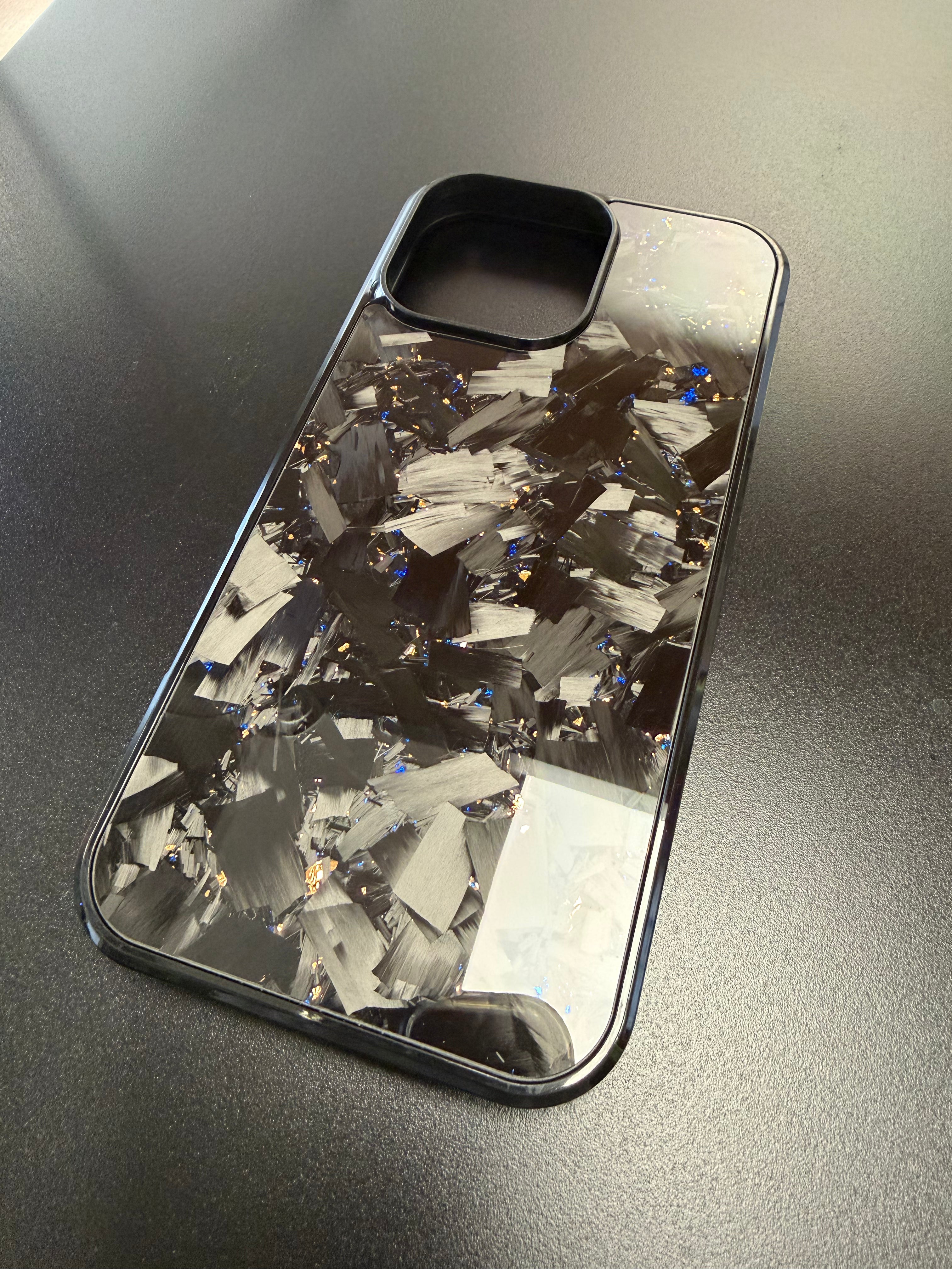 IPhone 16 Pro Max Forged Carbon Case With Gold And Blue Flakes