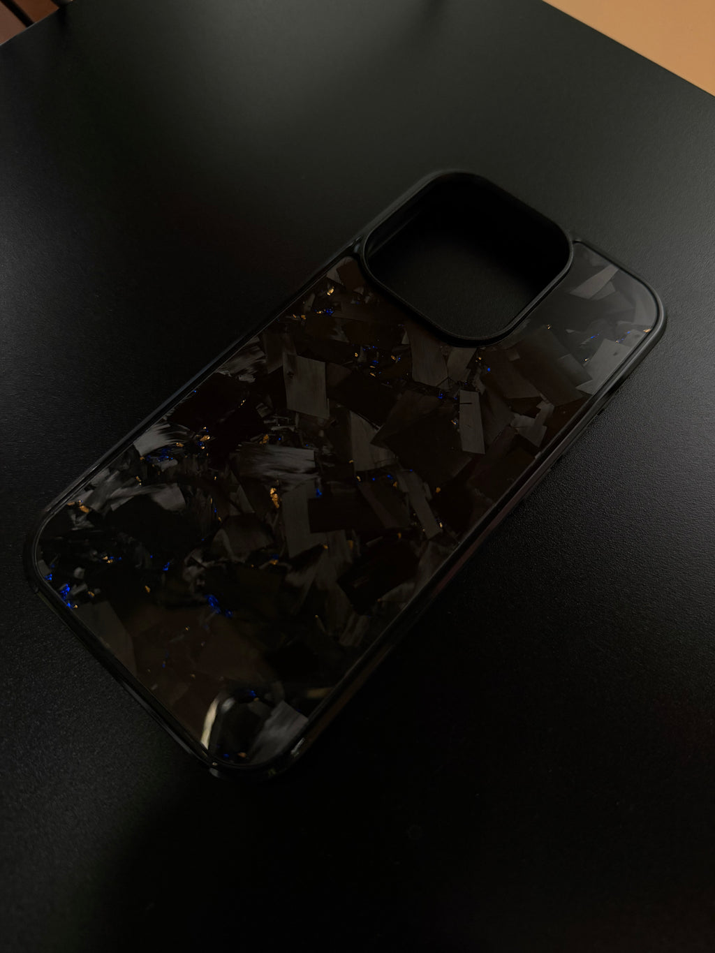 IPhone 15 Pro Forged Carbon Phone Case With Gold And Blue Flakes