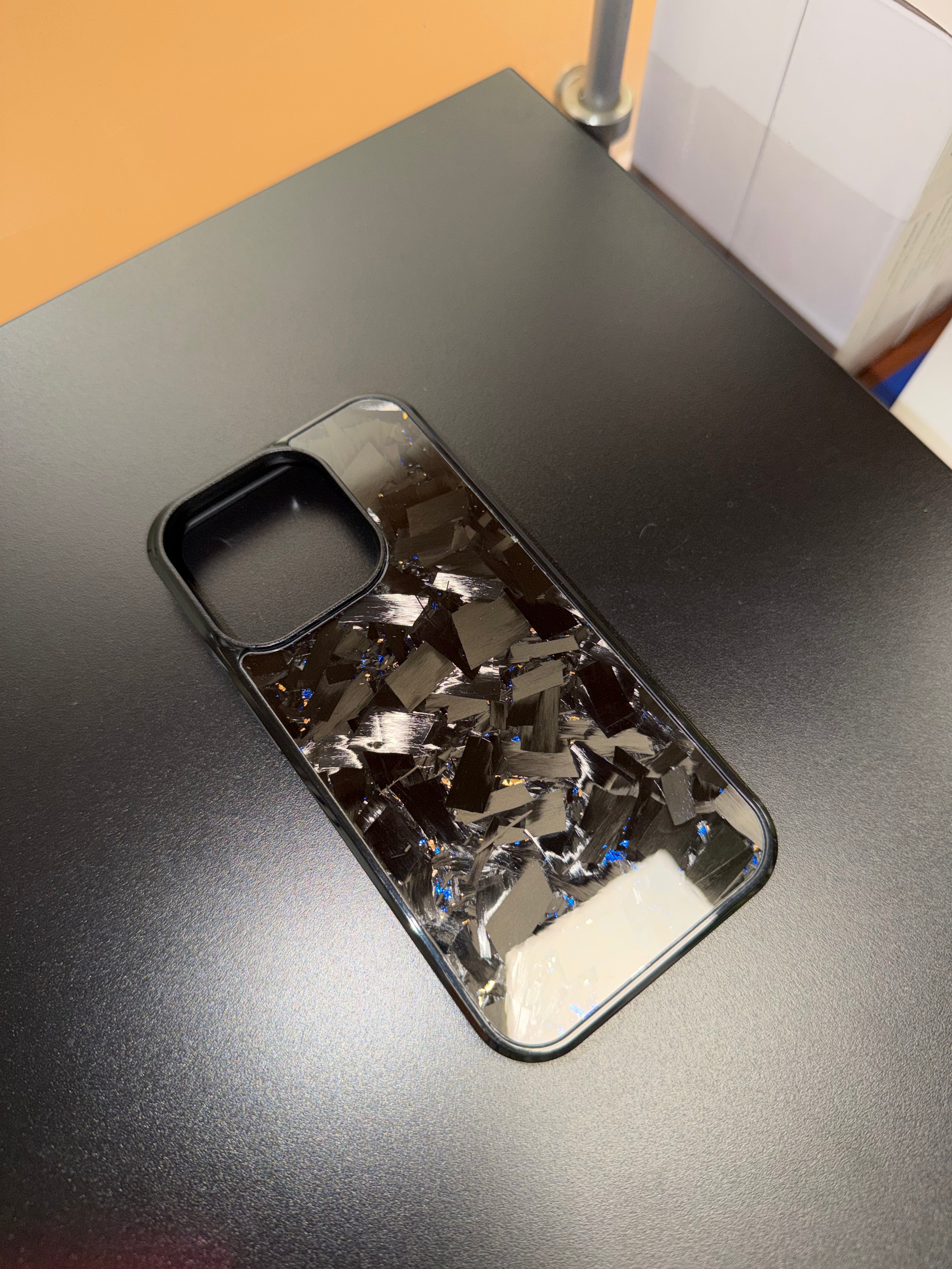 IPhone 15 Pro Forged Carbon Phone Case With Gold And Blue Flakes