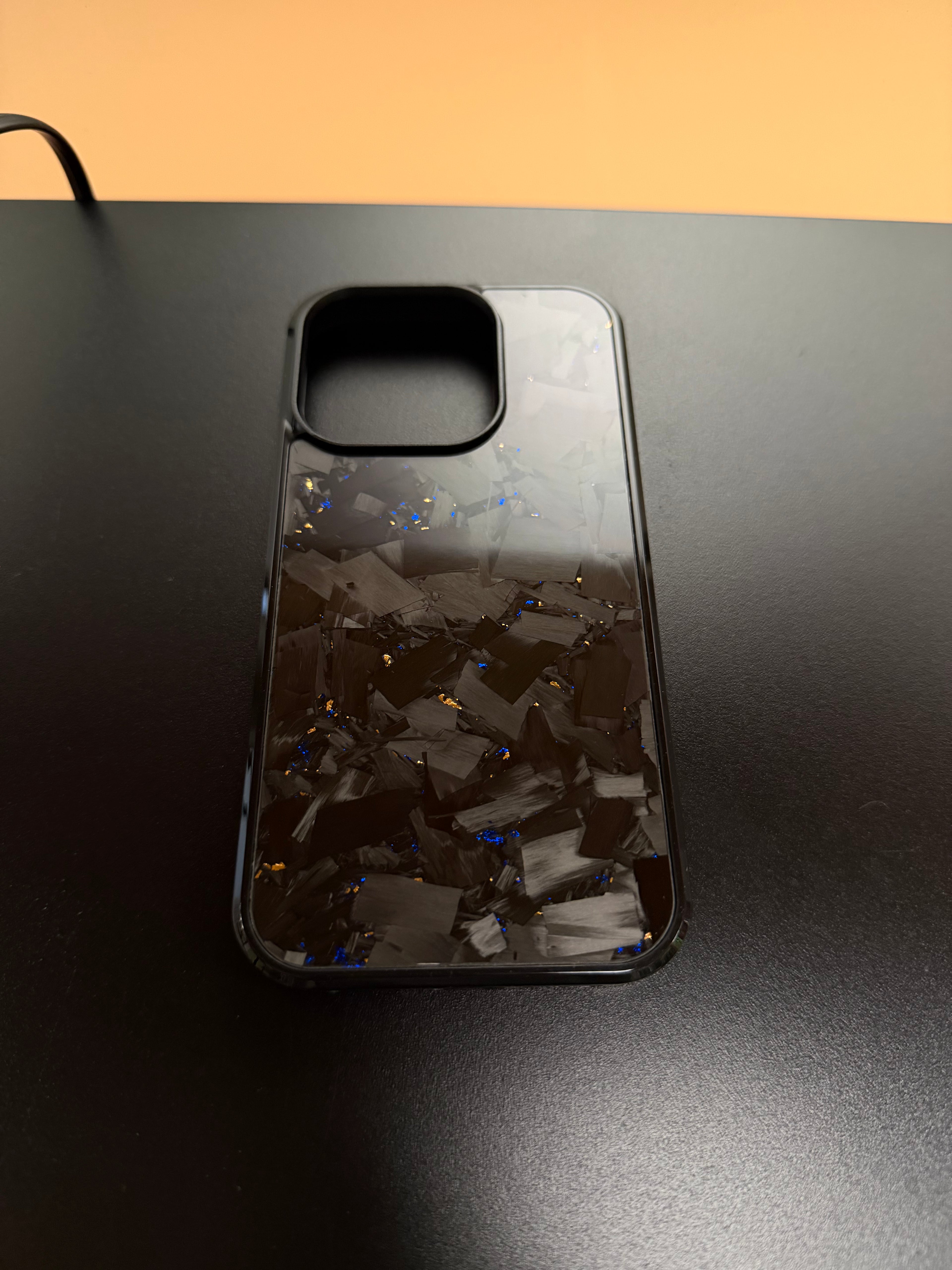 IPhone 15 Pro Forged Carbon Phone Case With Gold And Blue Flakes